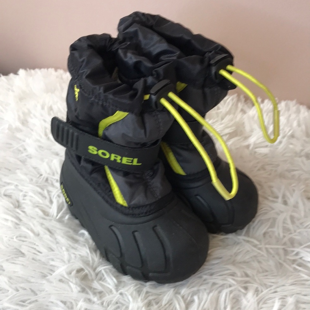 Sorel Kids Black and Neon Yellow Winter Boots